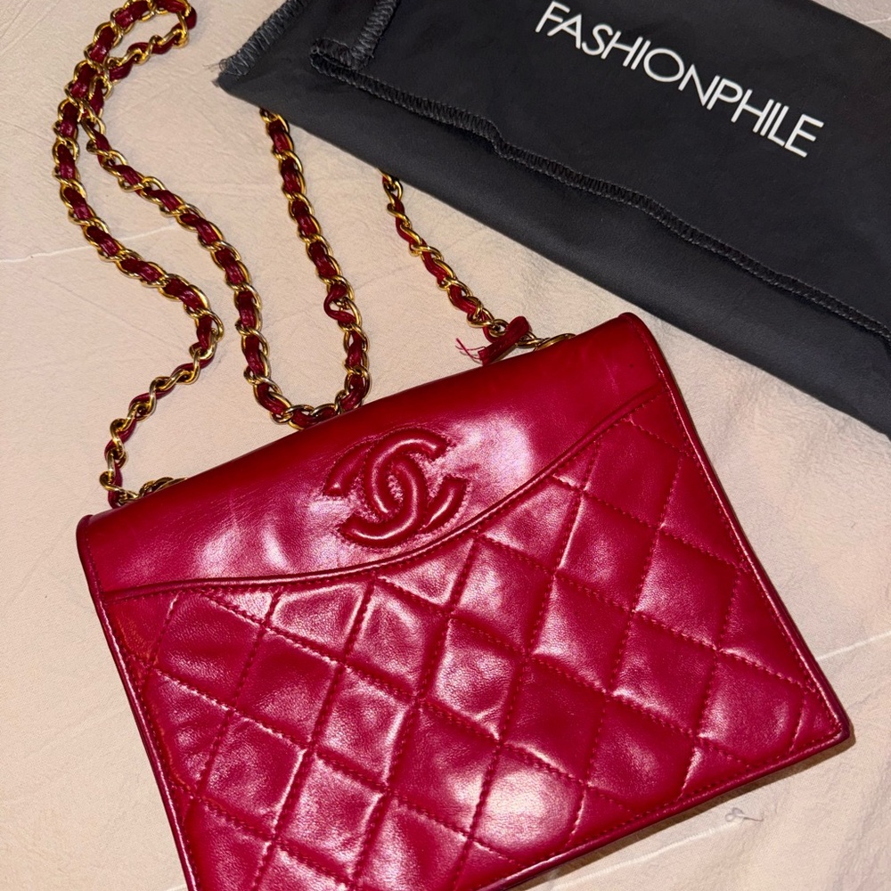 CHANEL Vintage CC Lambskin Quilted Single Flap Shoulder Bag
